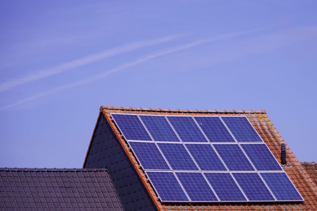 Solar panels installed on a pitched tiled roof