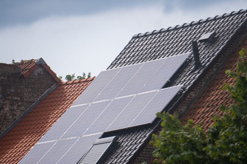 Solar panels fitted to a residential tiled roof