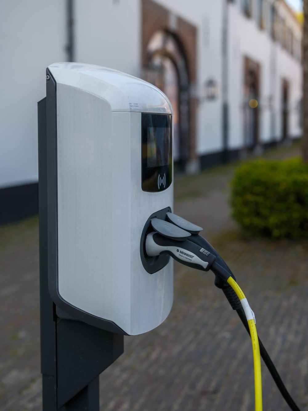 Level 2 electric vehicle charging station with connector
