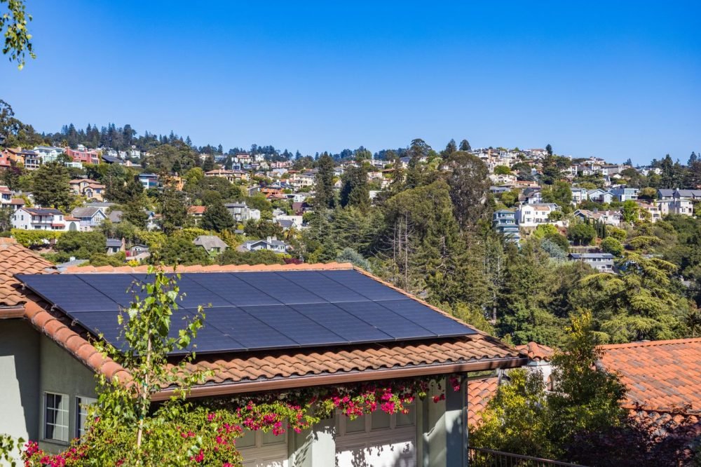 Rooftop solar panel array on a residential home