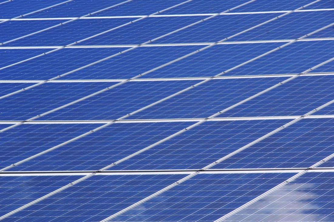 Close view of a large photovoltaic panel array